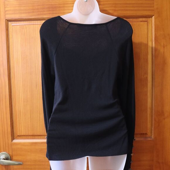 Maurizio Pecoraro Black Wool Sweetheart Neck Jeweled Sleeve Sweater Size 12 - Picture 8 of 14